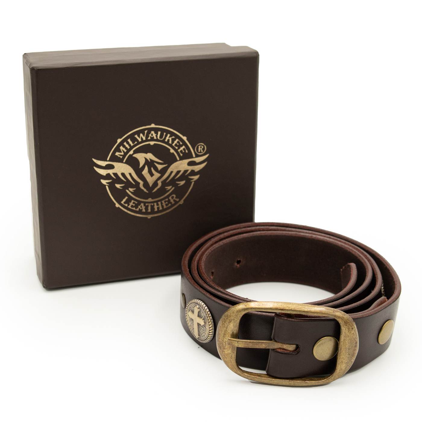 Milwaukee Leather Men's Cross Circle Brown Leather Belt w