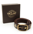 Milwaukee Leather Men's Cross Circle Brown Leather Belt w/ Interchangeable Buckle - 1.5 inches Wide - MP7127