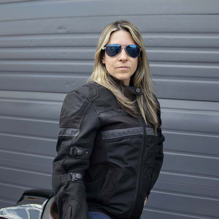Milwaukee Leather MPL2775 Black Armored Textile Motorcycle Jacket for Women - All Season Jacket w/ Removable Liner
