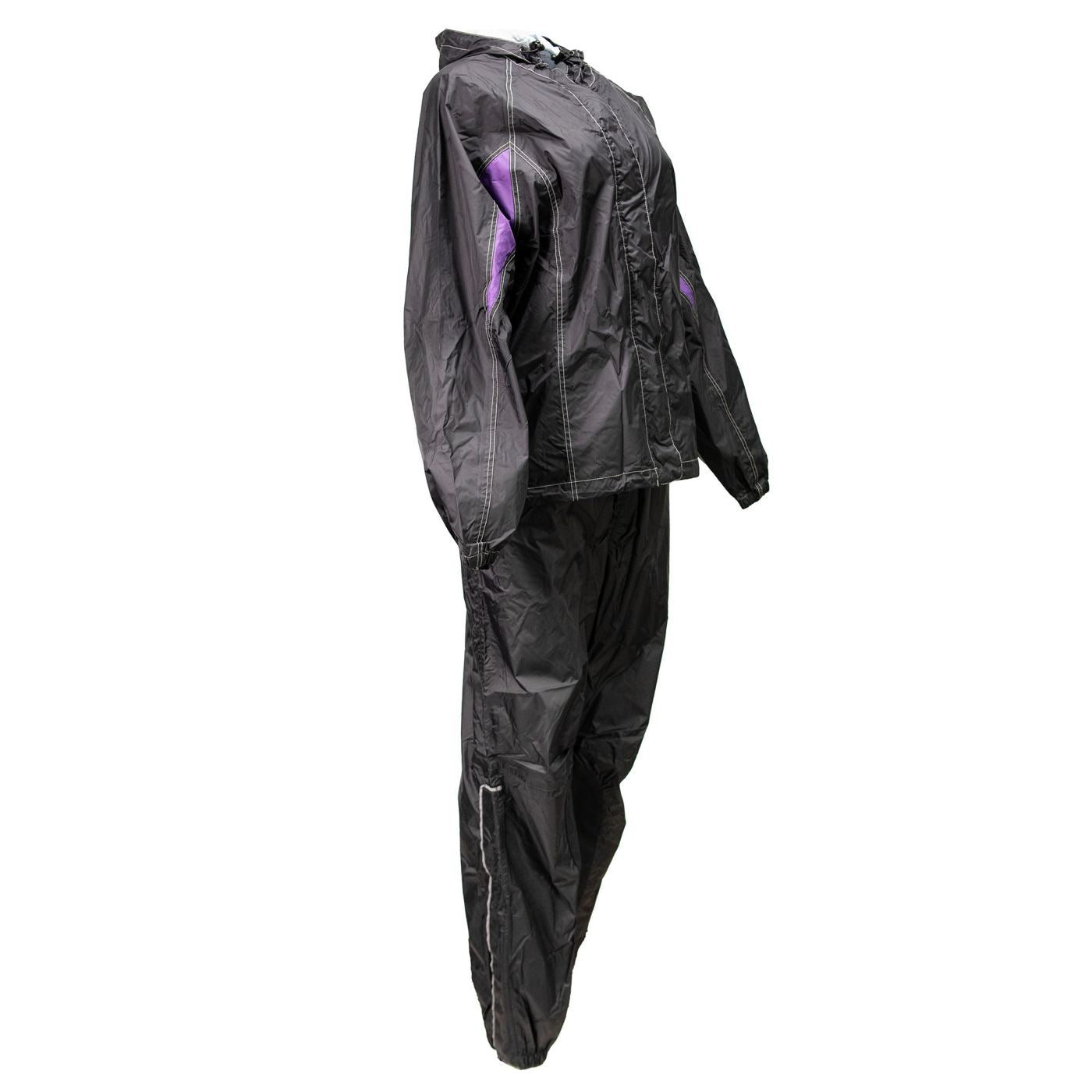 Milwaukee Leather MPL9607 Women's Black and Purple Water Resistant Rain Suit w/ Reflective Material and Hoodie