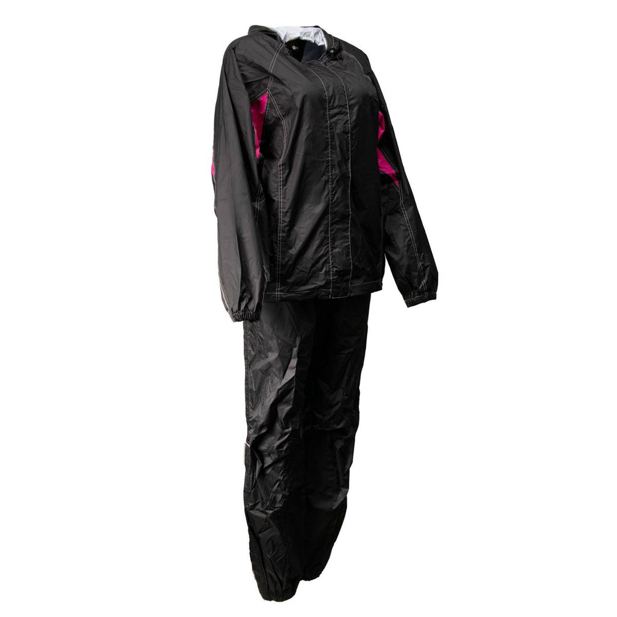 Milwaukee Leather MPL9607 Women's Black and Fuchsia Water Resistant Rain Suit w/ Reflective Material and Hoodie