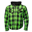 Milwaukee Leather Men’s Titans Green and Black Plaid Hooded Riding Shirt w/ CE Armor & Aramid Fiber Panels - MPM1659