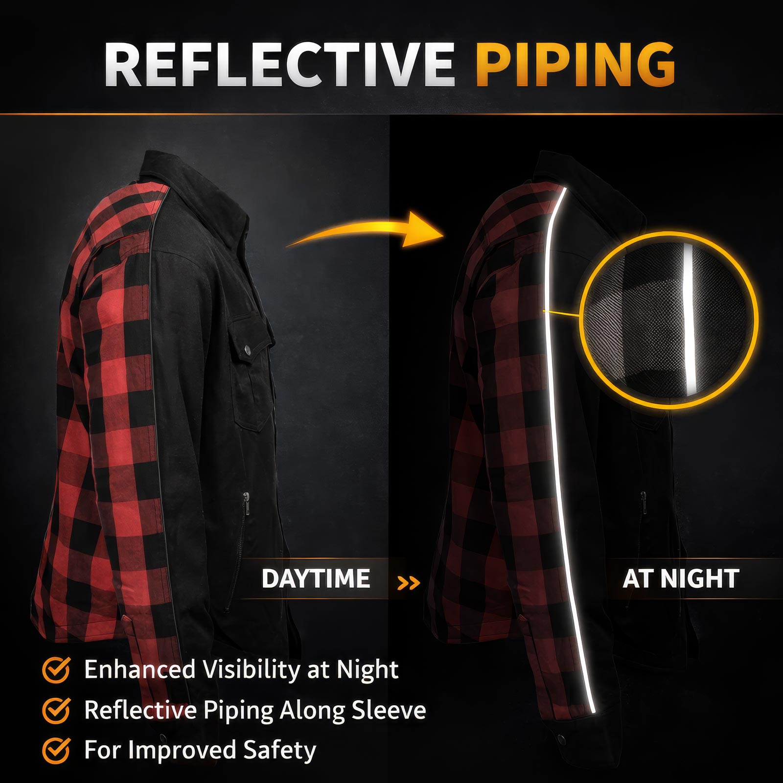 Milwaukee Leather Men’s Two-Tone CE Armored Flannel - Solid Front / Plaid Back - Reinforced w/ Aramid Fibers - MPM1671