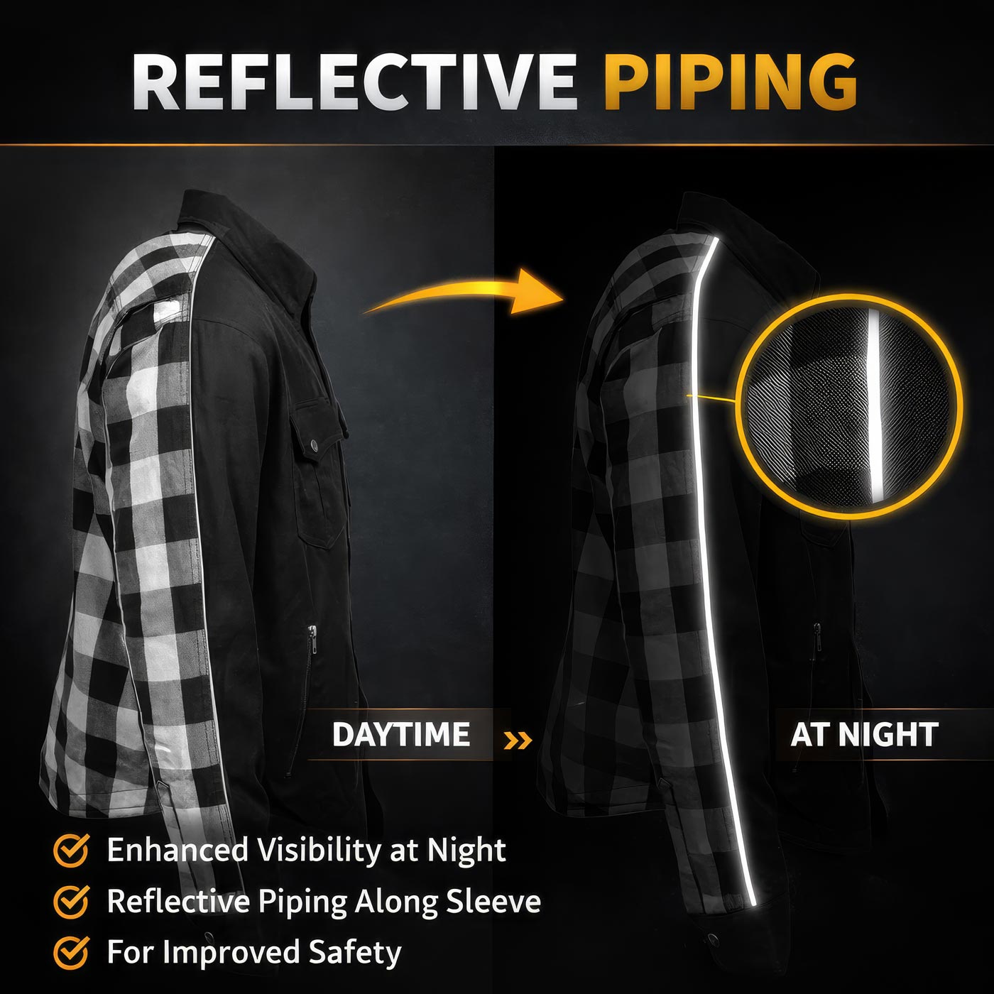 Milwaukee Leather Men’s Two-Tone CE Armored Flannel - Solid Front / Plaid Back - Reinforced w/ Aramid Fibers - MPM1672