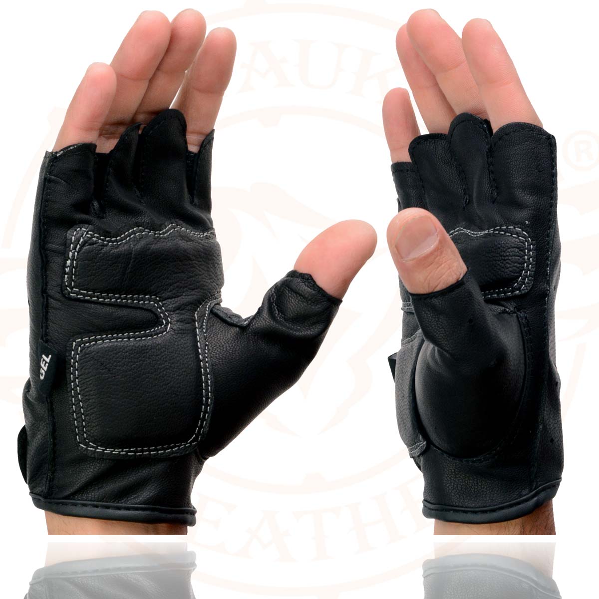 Xelement XG198 Men's Embroidered 'Flamed' Fingerless Black Motorcycle Leather Gloves