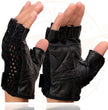 Milwaukee Leather SH219 Men's Black Leather Gel Padded Palm Fingerless Motorcycle Hand Gloves W/ Breathable ‘Mesh Material’