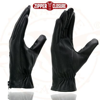 Milwaukee Leather SH226D Men's Black Unlined Leather Lightweight Motorcycle Hand Gloves W/ Wrist Zipper Closure