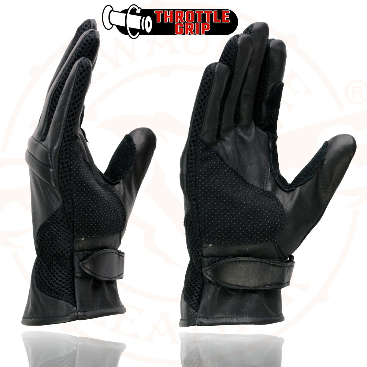 Milwaukee Leather SH296 Men's Black Leather Mesh Racing Motorcycle Hand Gloves W/ Padded Knuckle