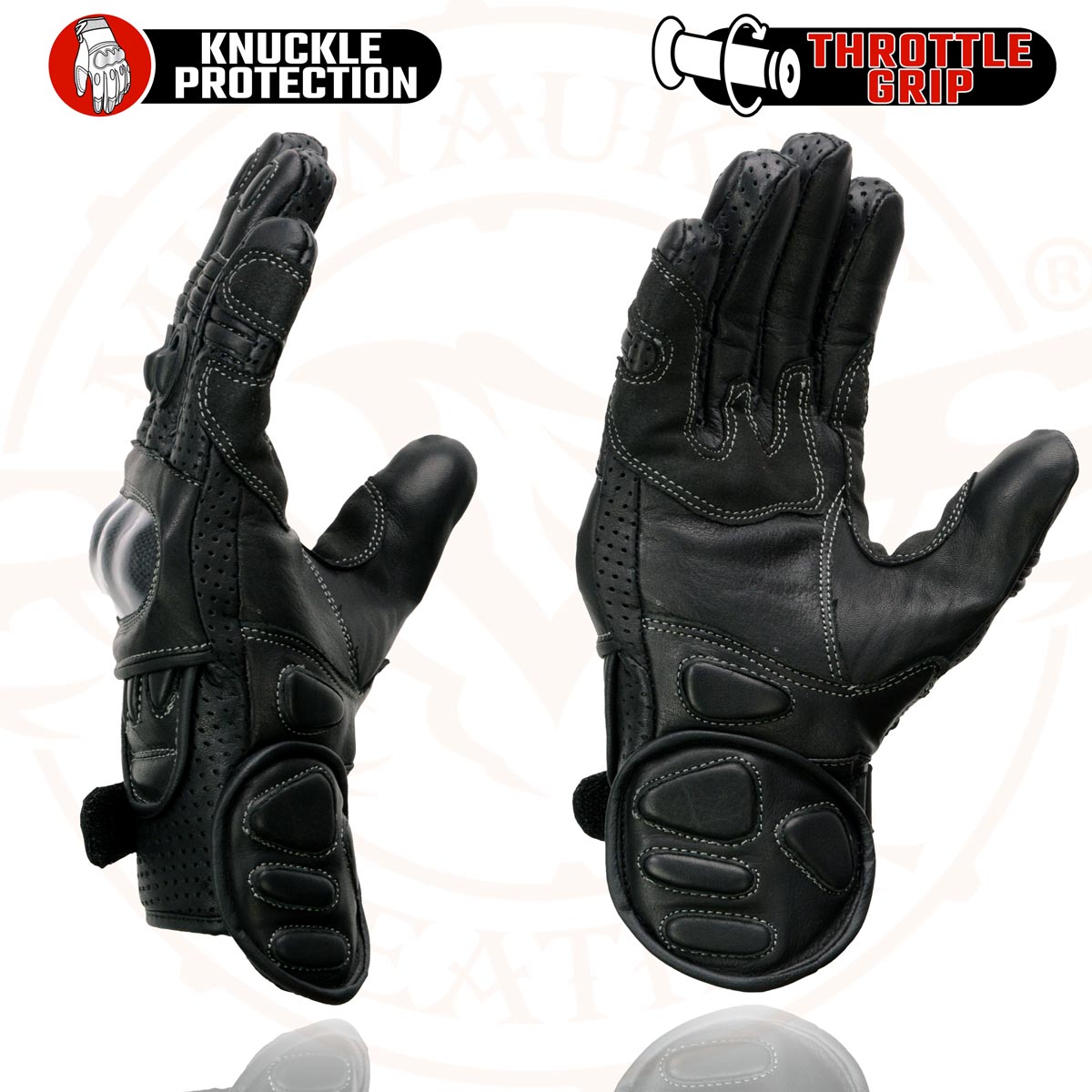 Milwaukee Leather SH298 Men's Black Perforated Leather Racing Motorcycle Gloves w/ Padded Fingers