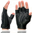 Milwaukee Leather SH351 Men's 'Flaming Skull' Black Leather Fingerless Gloves