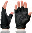 Milwaukee Leather SH352 Men's Black Leather Gel Padded Palm Fingerless Motorcycle Hand Gloves W/ ‘Embroidered Flaming Eagle’
