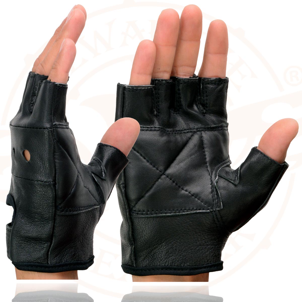 Milwaukee Leather SH355 Men's Motorcycle Black Leather Fingerless Gloves with Gel Palm