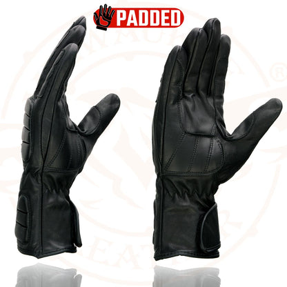 Milwaukee Leather SH451 Men's Black Leather Gauntlet Racing Motorcycle Hand Gloves with Wrist and Knuckle Padding Protection