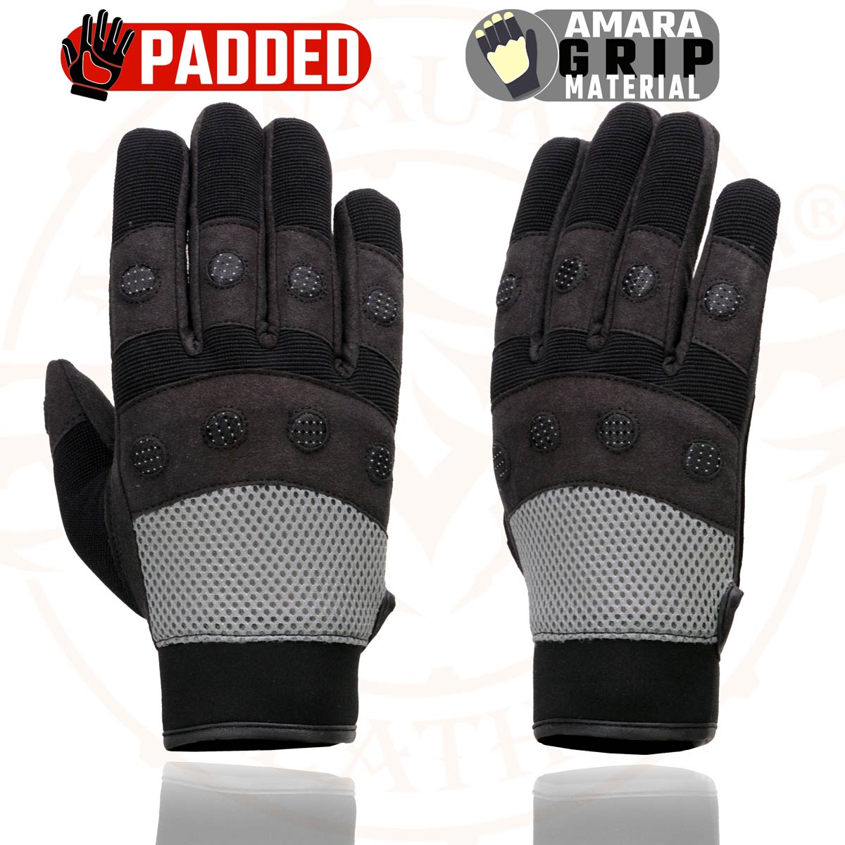 Milwaukee Leather SH76101 Men's Black and Grey Textile Mesh Motorcycle Mechanics Hand Gloves W/ Amara Cloth Bottom