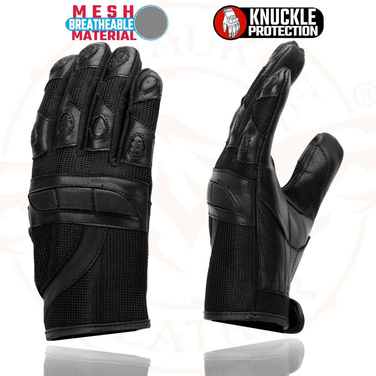 Milwaukee Leather SH802 Women's Black Leather and Mesh Racing Motorcycle Gloves w/ Padded Fingers