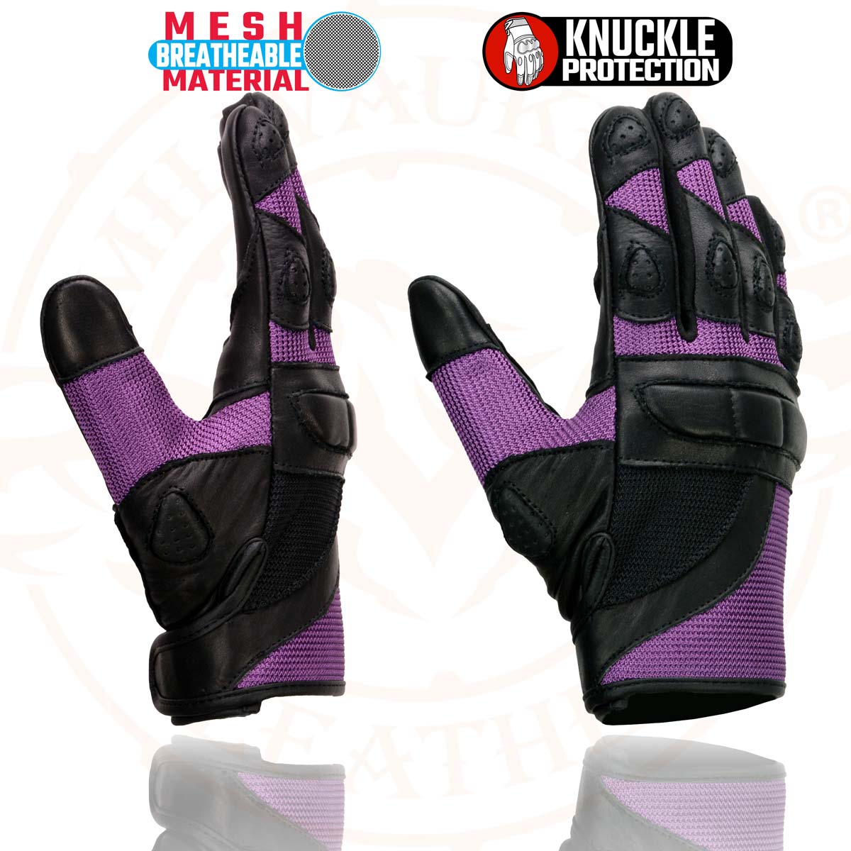 Milwaukee Leather SH802 Women's Black and Purple Leather with Mesh Combo Racing Gloves