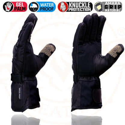 Milwaukee Leather SH814 Men's Black Leather Waterproof Gauntlet Motorcycle Gloves w/ Textile and Leather