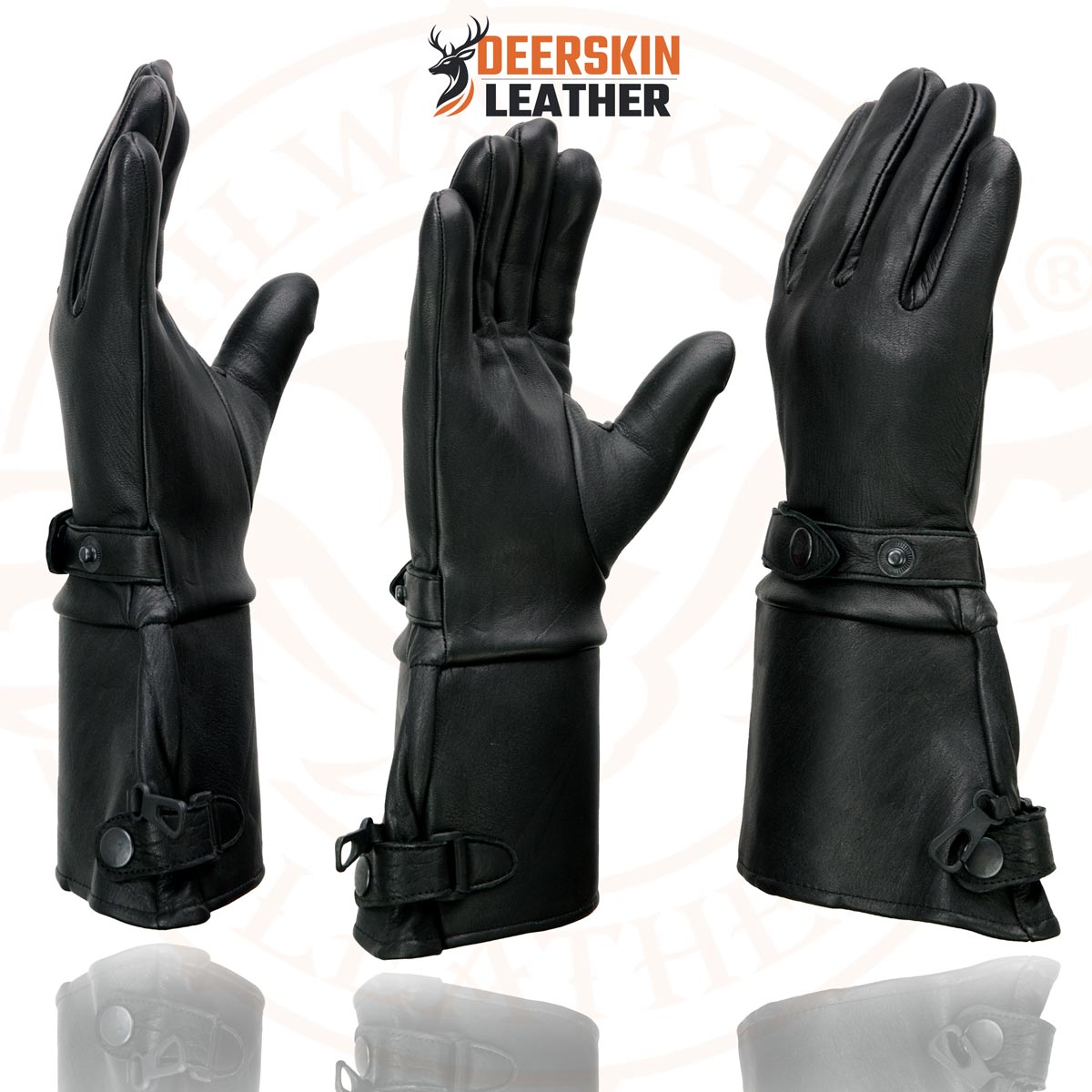 Milwaukee Leather Men's Gauntlet Motorcycle Hand Gloves- Deerskin Long Cuff with Snap Closure Thermal Lined-SH857