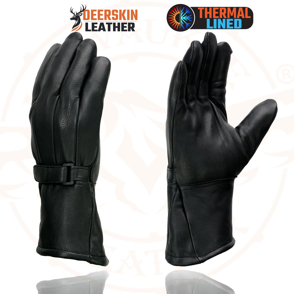 Milwaukee Leather Men's Gauntlet Motorcycle Hand Gloves-Deerskin Adjustable Wrist Strap Closure Thermal Lined-SH864th