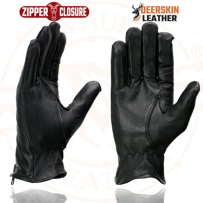 Milwaukee Leather SH867 Men's Black Unlined Deerskin Lightweight Motorcycle Hand Gloves W/ Wrist Zipper Closure