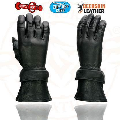 Milwaukee Leather SH870 Women's Black Deerskin Leather Gauntlet Gloves with Gel Palm