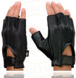 Milwaukee Leather SH878 Men's Fingerless USA Deerskin Black Leather Motorcycle Rider Gloves w/ Gel Padded Palm