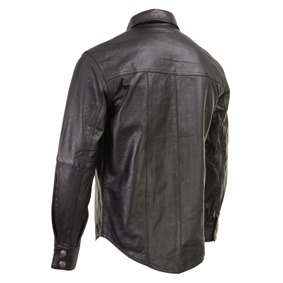 Xelement XS908B Men's 'Nickel' Black Leather Casual Biker Rider Shirt with Vintage Buffalo Buttons