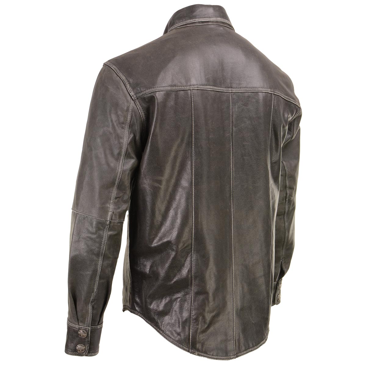 Milwaukee Leather MLM1612 Men's Distressed Grey Casual Biker Rider Leather Shirt w/ Vintage 5 Cent Buffalo Buttons