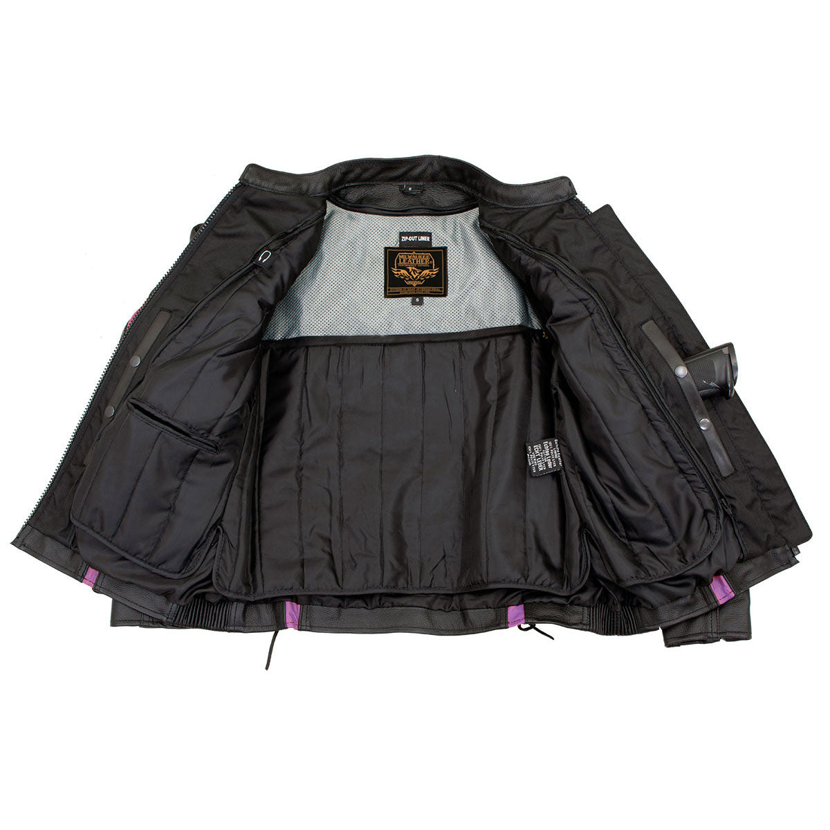 Milwaukee Leather LKL27002 Women's Premium Black and Purple Leather Embroidered Jacket with CE Armor Protection