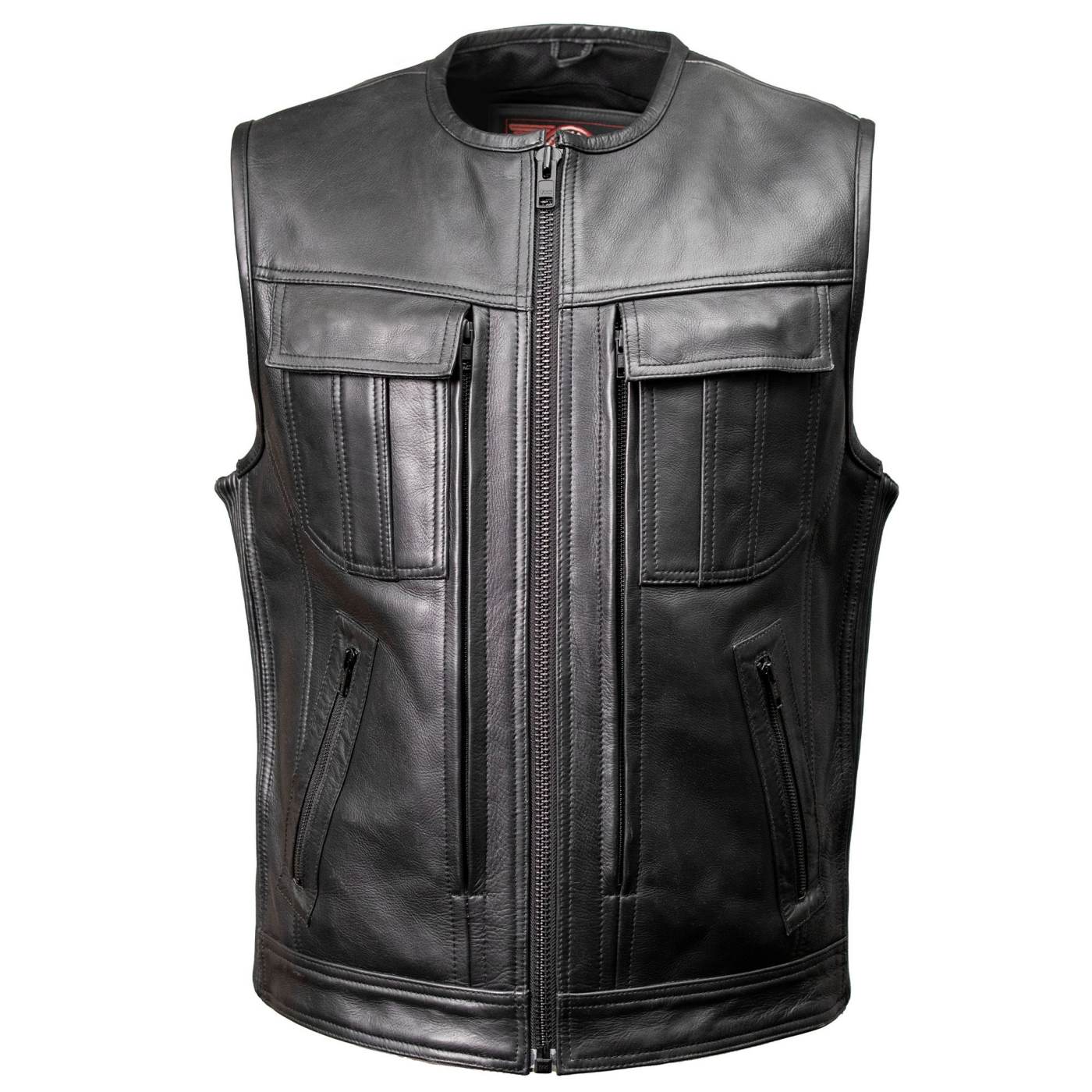 MMCC Men's Quick Draw Black Leather Motorcycle Vest - MMC30001