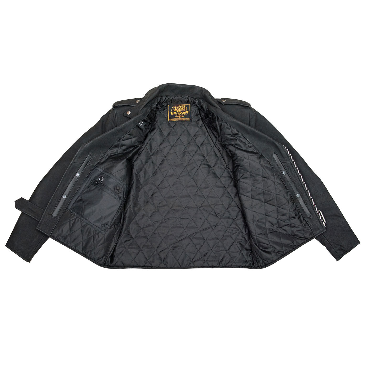 Milwaukee Leather LKM1702 Men's Vintage Flat Black Motorcycle Biker Leather Jacket w/ CE Armor Protection