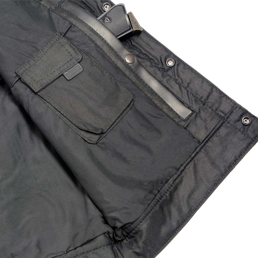 Club Vest CVM3710 Men’s Leather Black Open Neck Vest with Snap and Zip Front Closure