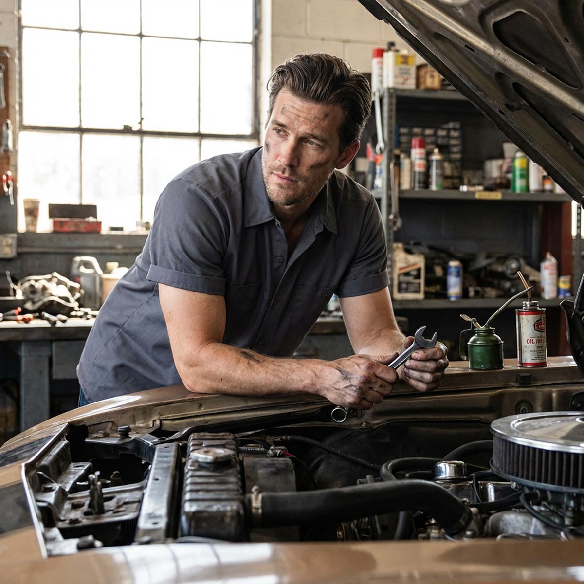 Milwaukee Leather MDM11668 Men’s Grey Button-Up Heavy-Duty Work Shirt - Classic Mechanic Shirt w/ Pockets