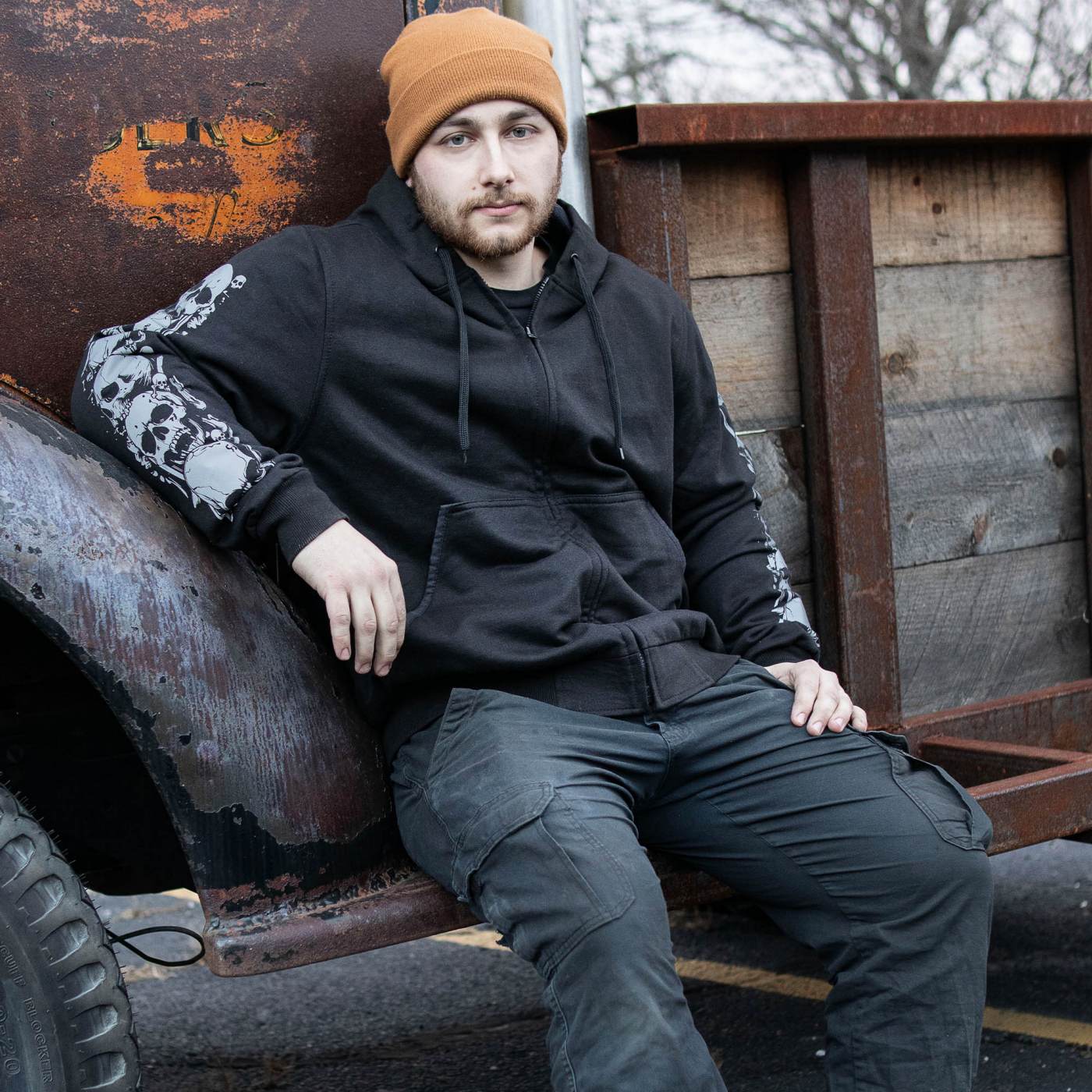 Milwaukee Leather Men's Bare Bones Black Reflective Skull CE Armored Riding Hoodie, Shoulder and Elbow Armor - MPM1797