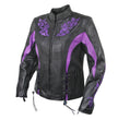 Milwaukee Leather LKL27002 Women's Premium Black and Purple Leather Embroidered Jacket with CE Armor Protection