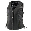 Milwaukee Leather LKL4711 Women's Black Premium Leather Motorcycle Vest with Side Lace Adjustment