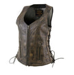 Milwaukee Leather Women's Bella Distressed Brown Leather Motorcycle Vest with Side Laces - LKL4719