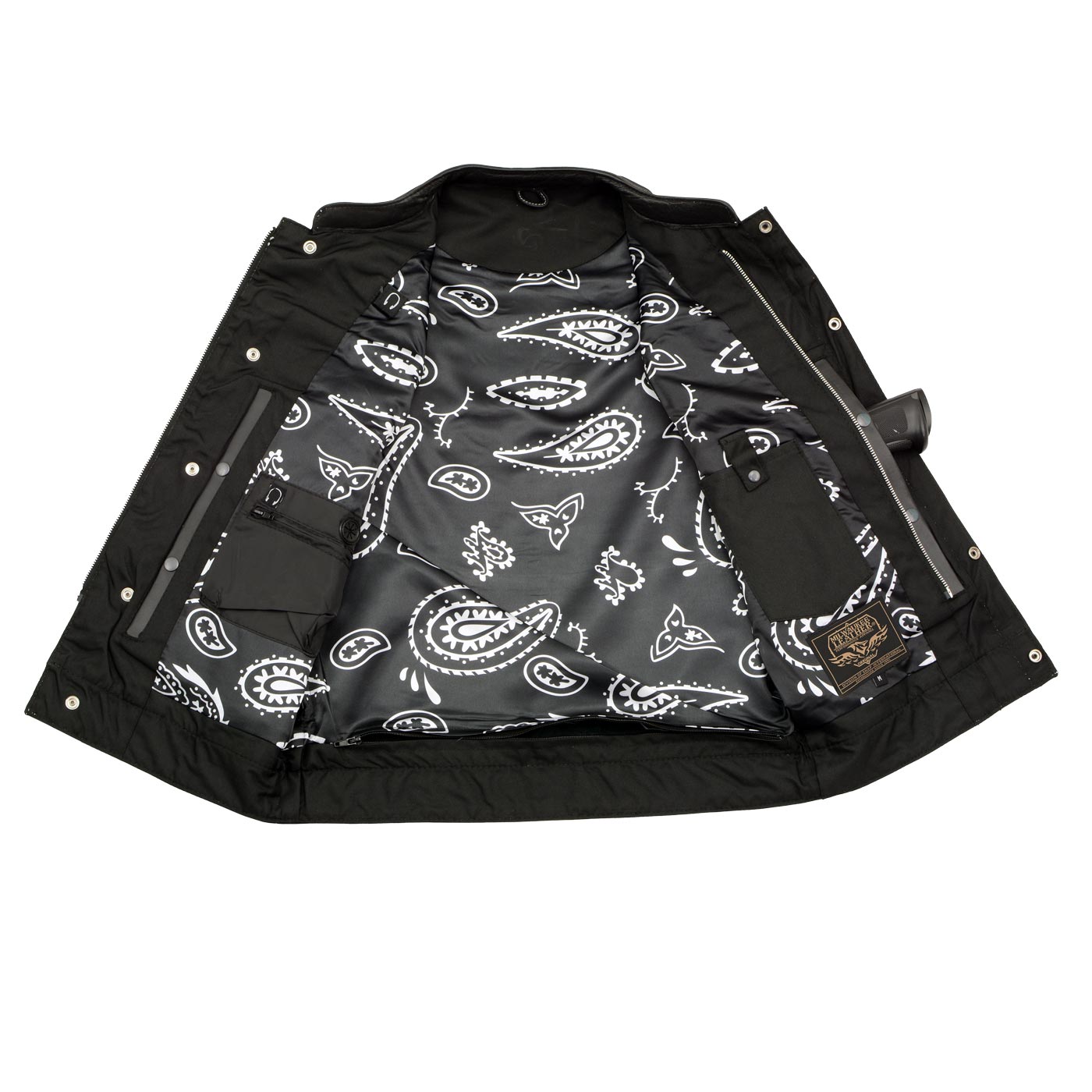 Milwaukee Leather LKM3781 Men's Black Premium Leather Motorcycle Biker Rider Vest w/ White Stitching and Paisley Liner