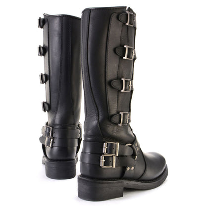 Milwaukee Leather MBL9346 Women's Tall Black Leather Harness Motorcycle Rider Boots w/ Adjustable Straps