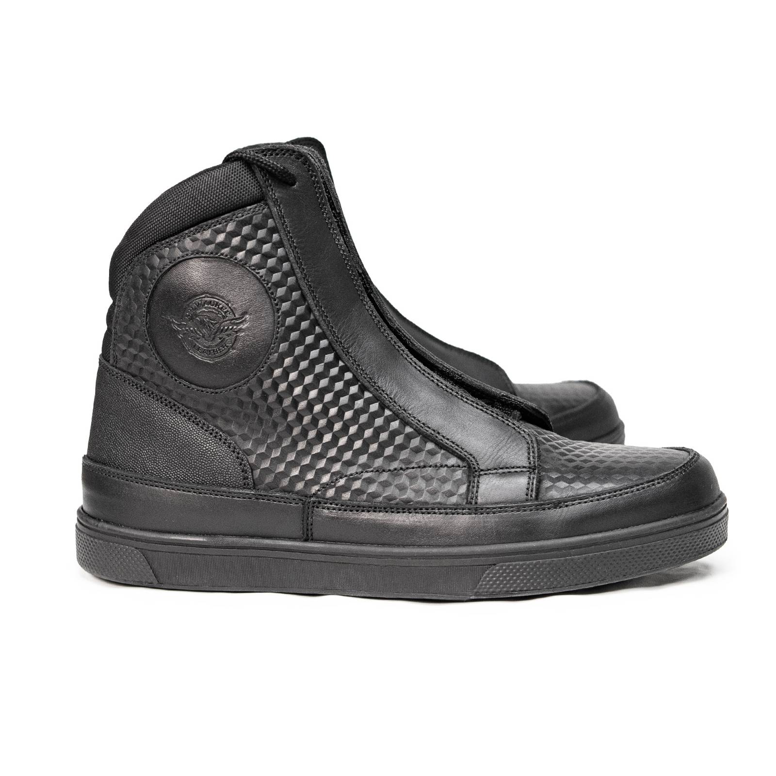 Milwaukee Leather Men's Black Leather Diamond Patterned Reinforced Street Biker Riding Shoes w/ Ankle Support - MBM9104