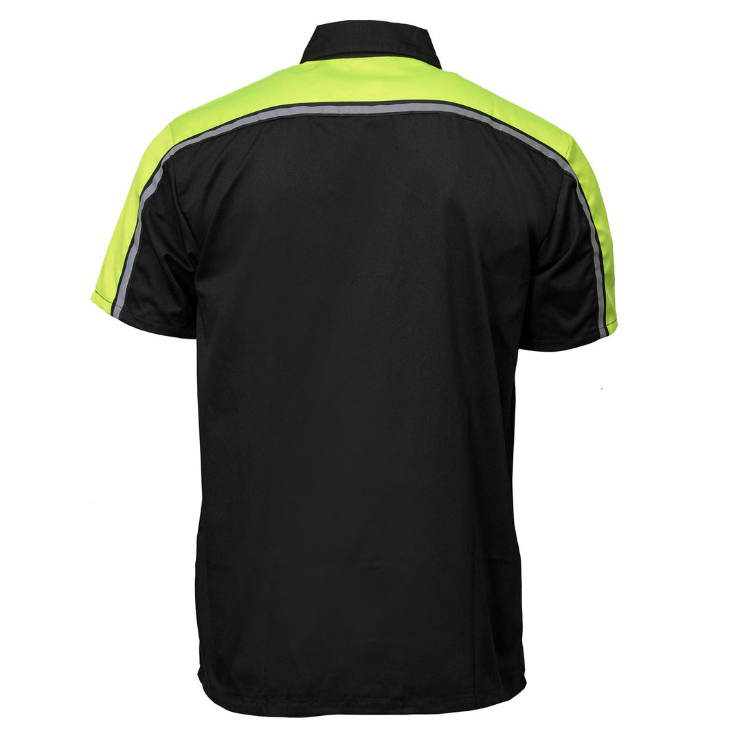 Milwaukee Motorcycle Clothing Co. Men’s Blk/Green Mechanic Work Shirt – w / Reflective Strip, Rider‑Built MDM11604
