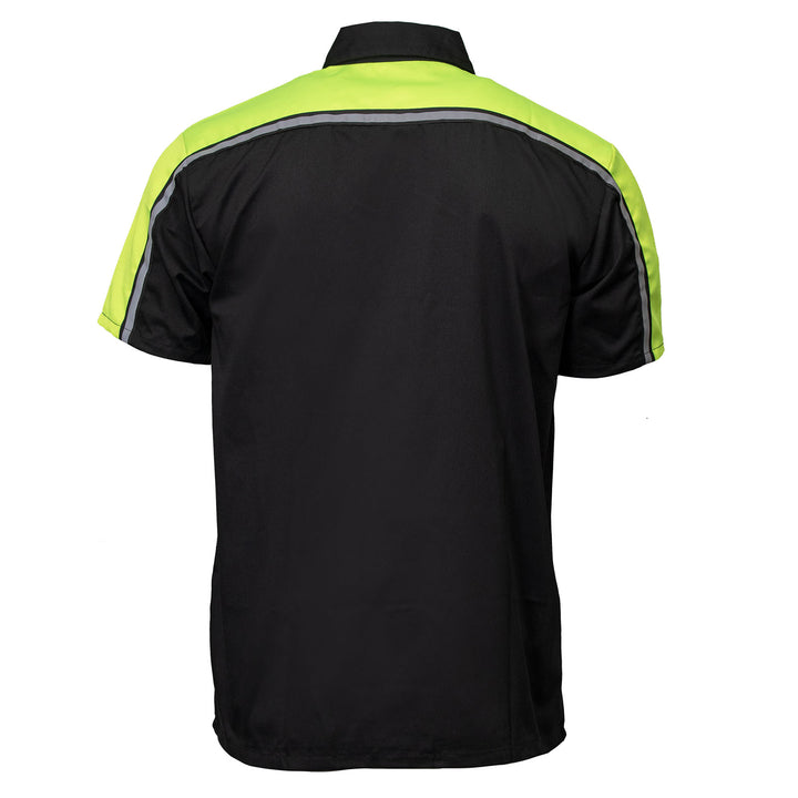 Milwaukee Motorcycle Clothing Co. Men’s Blk/Green Mechanic Work Shirt – w / Reflective Strip, Rider‑Built MDM11604