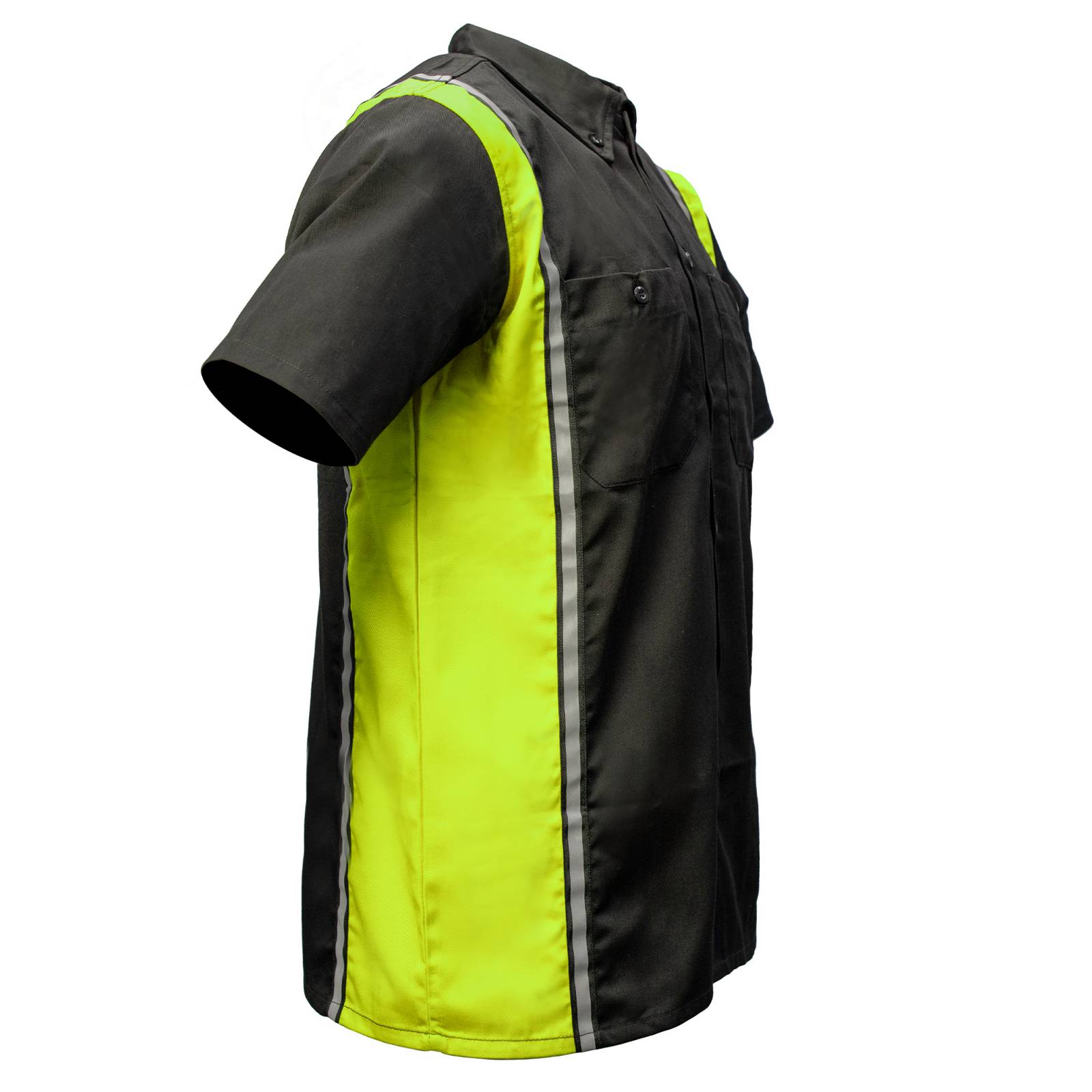 Milwaukee Motorcycle Clothing Co. Men’s Blk/Green Mechanic Work Shirt – w / Reflective Strip, Rider‑Built MDM11611