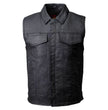 Milwaukee Leather MDM3030 Men’s Black Waxy Coated Denim Club Style Motorcycle Rider Vest w/ Shirt Collar