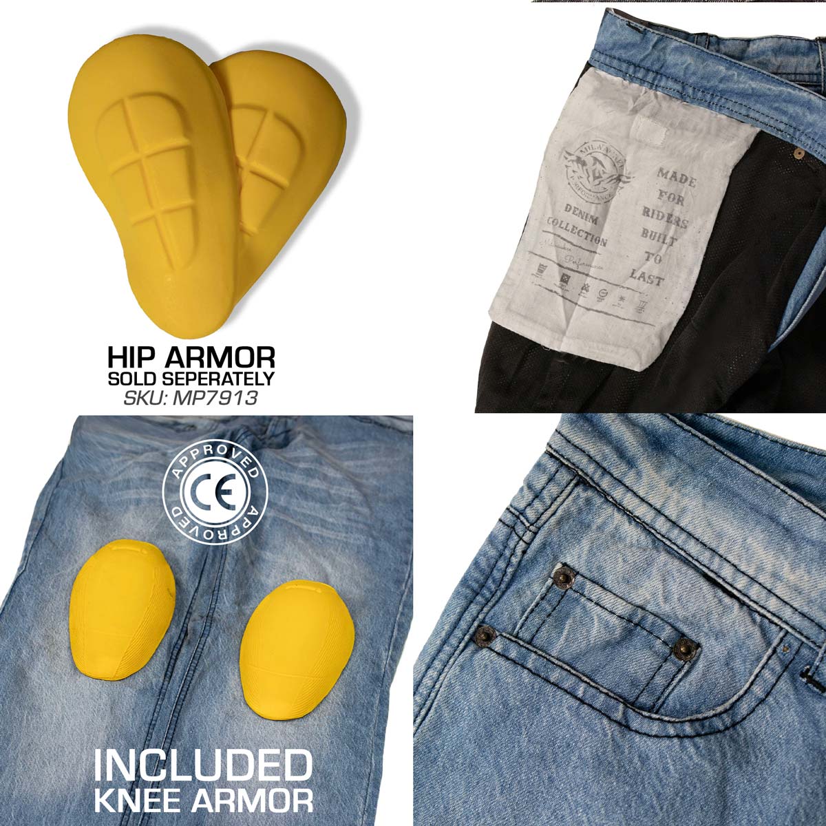 Milwaukee Leather MDM5003 Men's Blue Armored Motorcycle Riding Denim Jeans Reinforced with Aramid Fibers