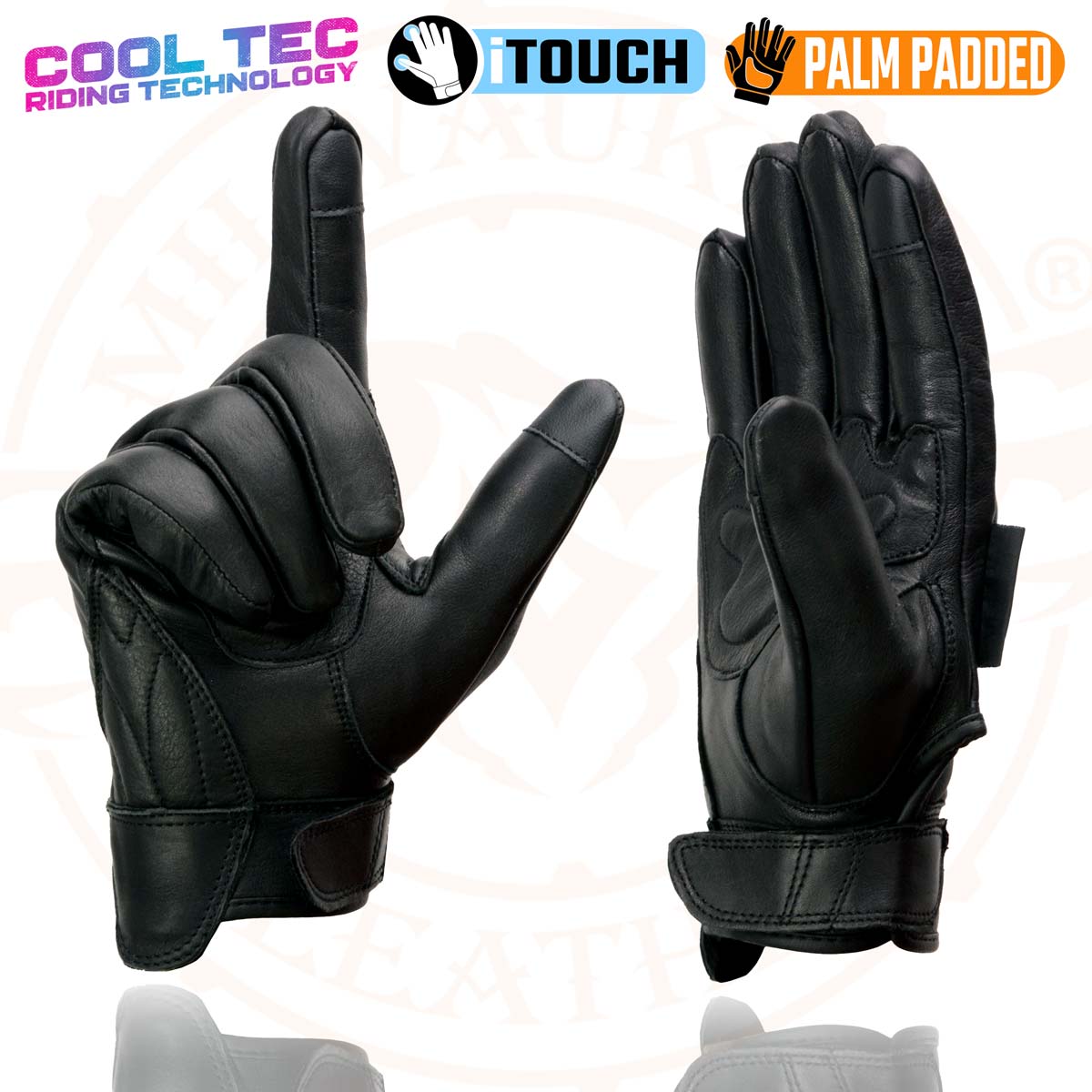 Milwaukee Leather MG7502 Men's Black Leather Gel Palm Motorcycle