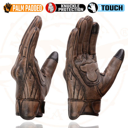 Milwaukee Leather MG7514 Men's Brown Leather with Gel Palm Motorcycle Gloves W/ Protective Knuckle