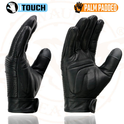 Milwaukee Leather MG7516 Men's Black Leather ’I - Touchscreen Compatible’ Gel Palm Motorcycle Hand Gloves W/ Flex Knuckles