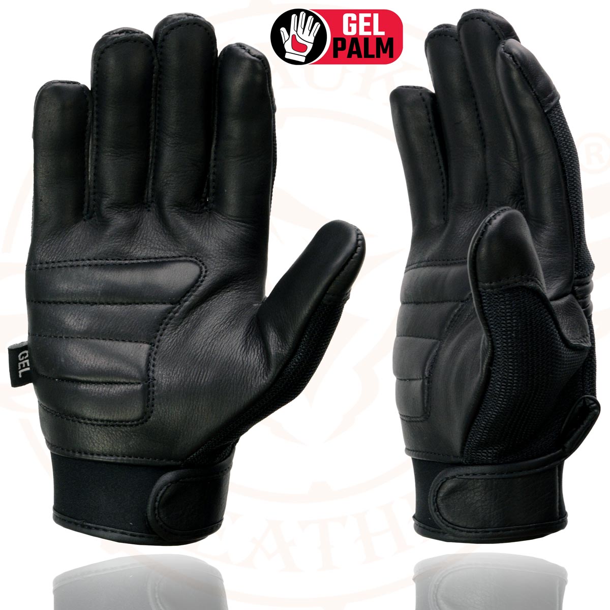 Milwaukee Leather MG7517 Men's Black Leather Mesh Gel Palm Motorcycle Hand Gloves W/ Rubberized Flex Knuckles