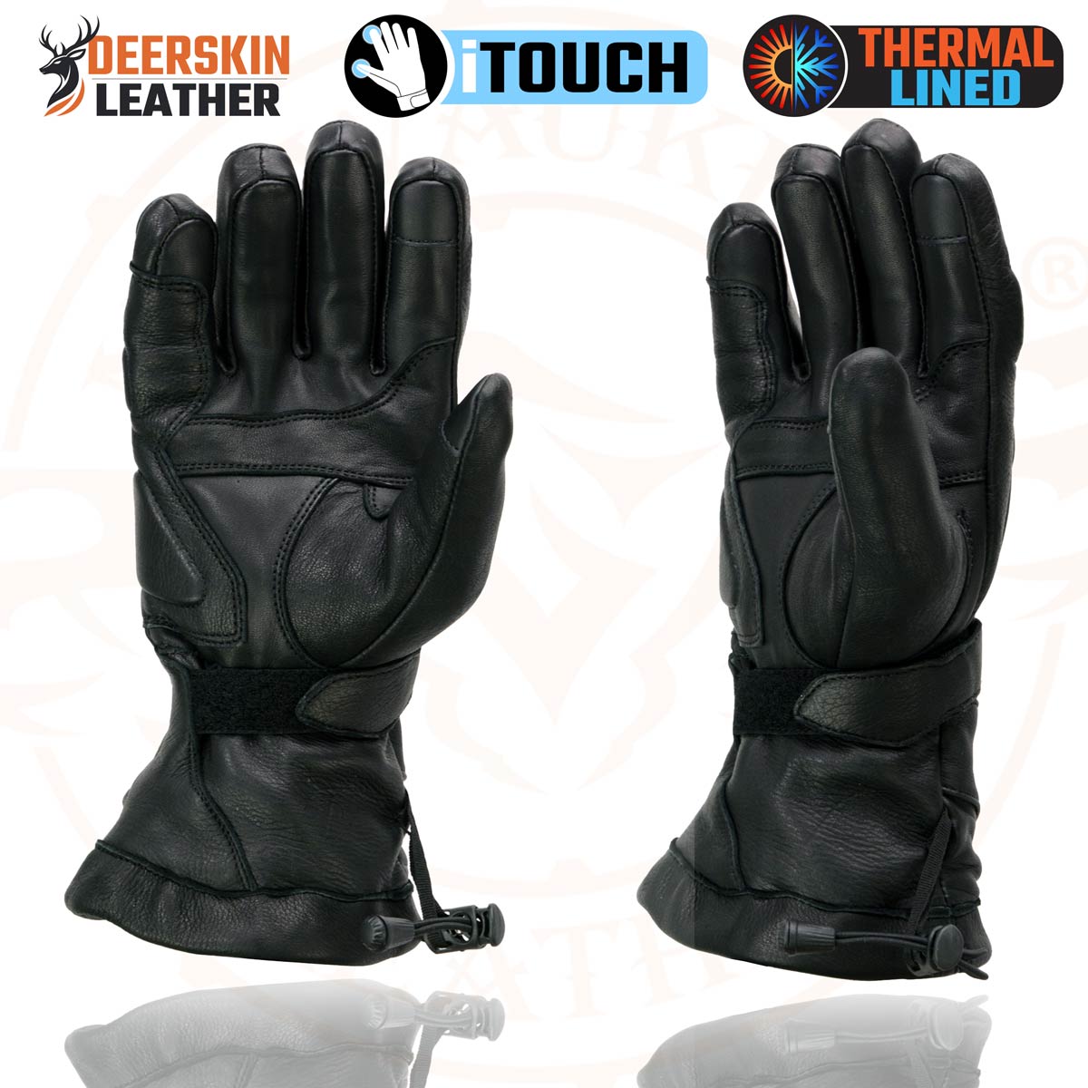 Milwaukee Leather MG7518 Men's Black Deerskin Gauntlet Motorcycle Hand Gloves w/ i-Touch Screen Compatibility